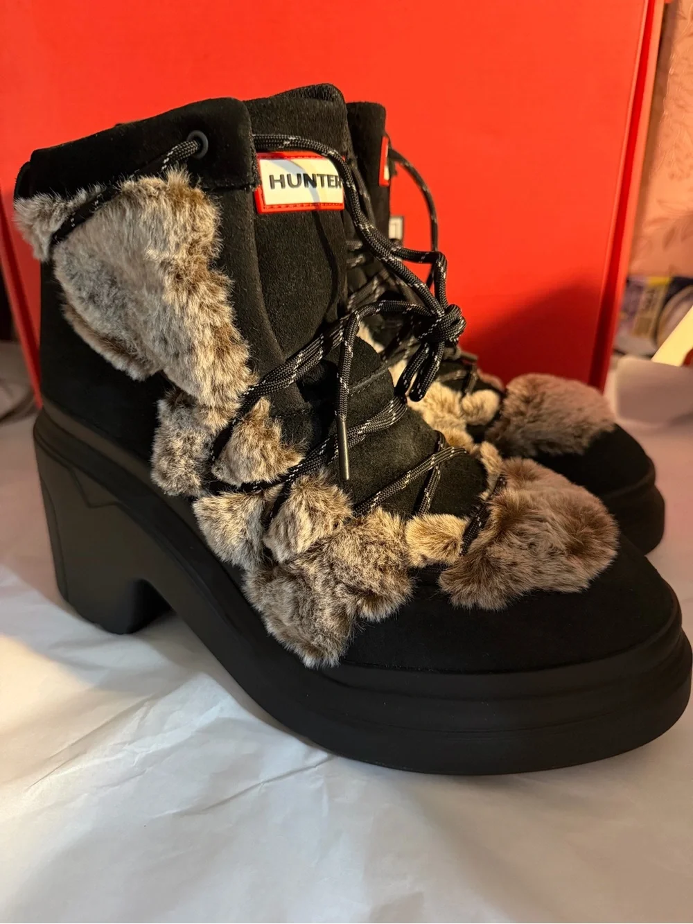 HUNTER Waterproof Faux Fur Trimmed Lace Up 🖤
